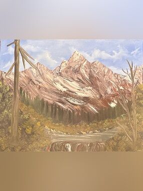 Hand painted Brown Mountain Landscape Canvas Art